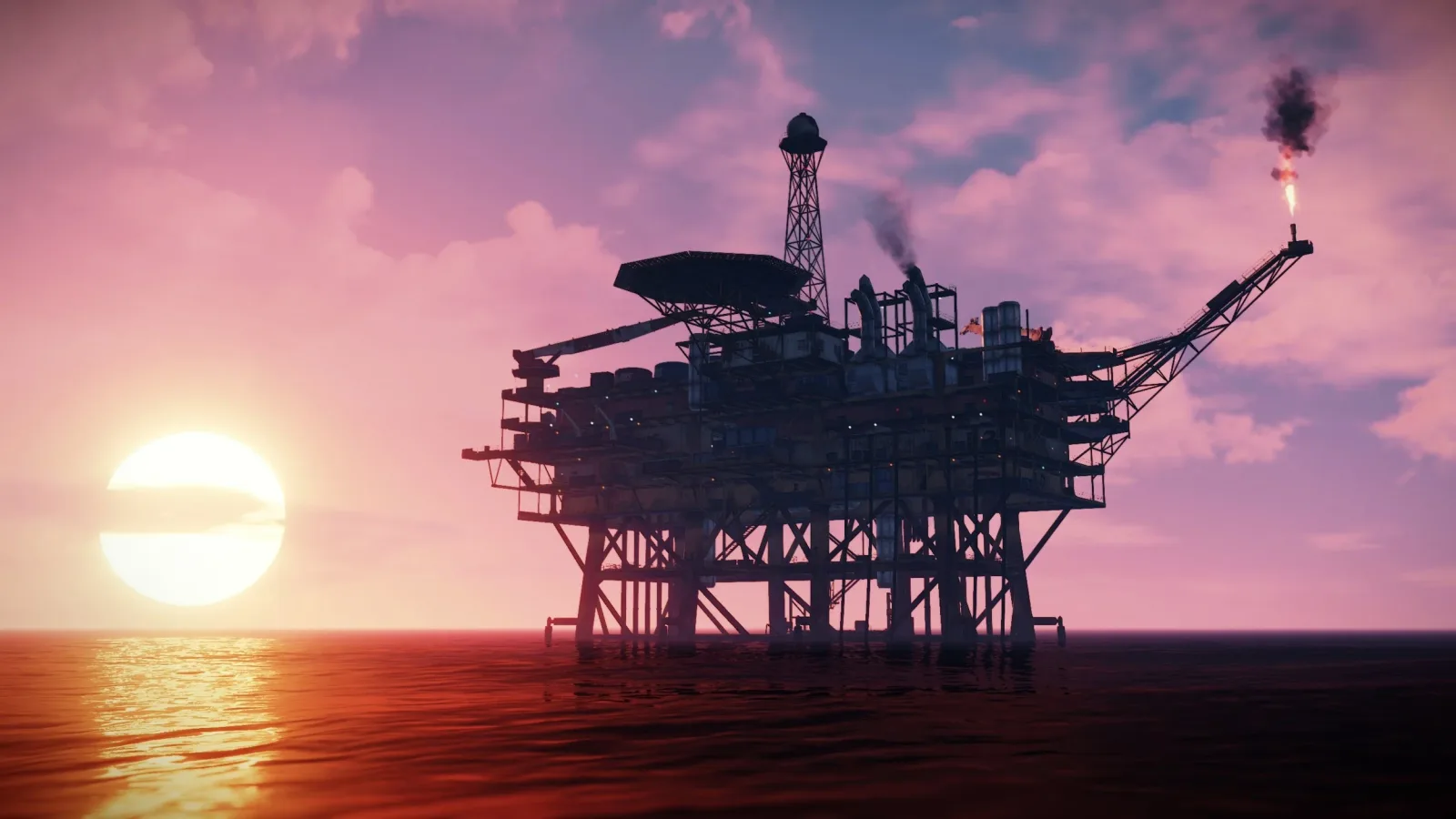 An offshore Oil Rig monument in Rust.