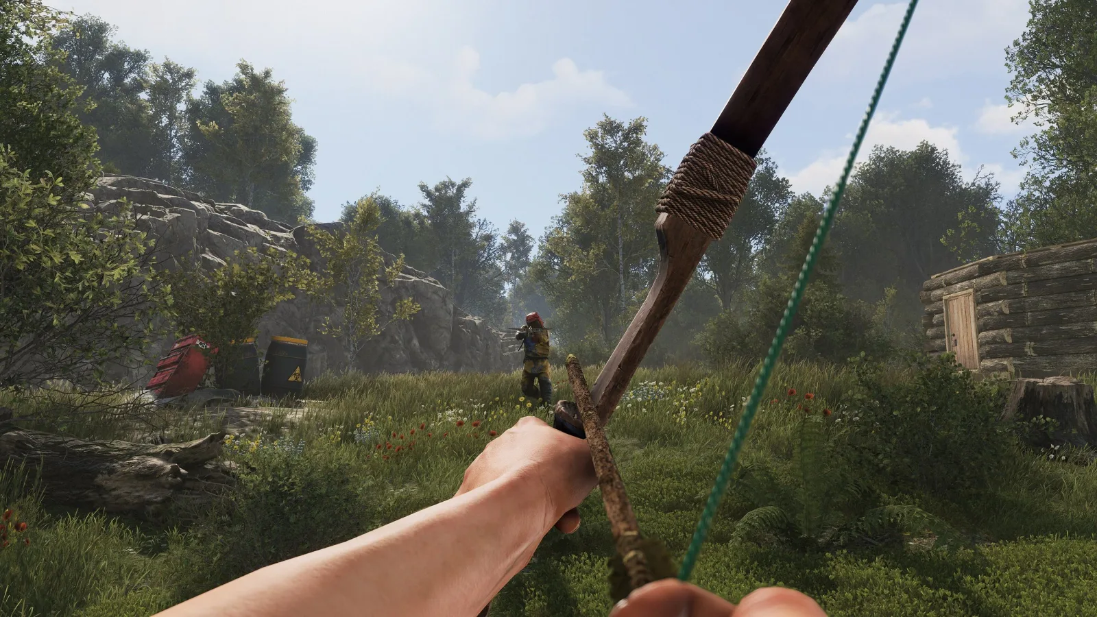 A Rust survivor using a hunting bow.